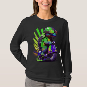 T-shirt Tortue Colorée Drôle Sur Un Scooter Copie