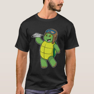 T-shirt Tortue comme pilote avec avion en papier
