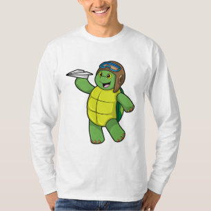 T-shirt Tortue comme pilote avec avion en papier