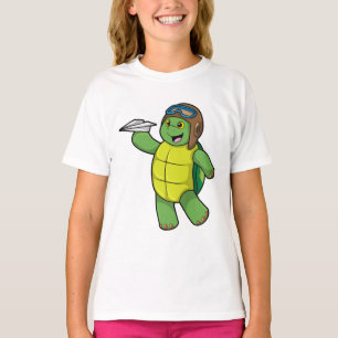 T-shirt Tortue comme pilote avec avion en papier