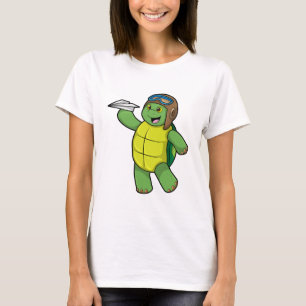 T-shirt Tortue comme pilote avec avion en papier