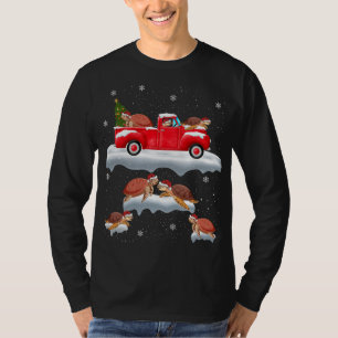 T-shirt Tortue Conduite Arbre de Noël Camion Rouge Tortue