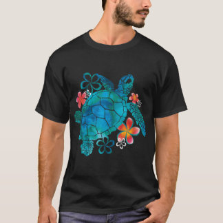 T-shirt Tortue de mer avec fille aux fleurs