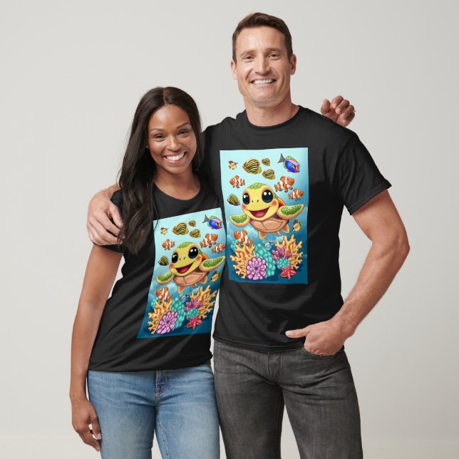 T-shirt Tortue de mer Bébé heureux et mignonne personnage (Unisexe)