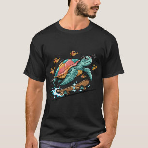 T-shirt Tortue de mer de skateboard radicale dessin animé