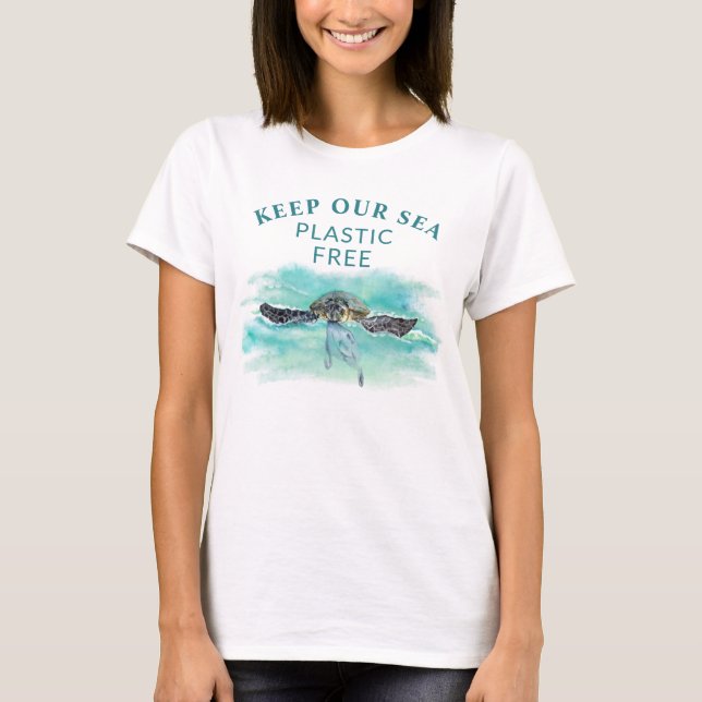 T-shirt Tortue de mer GARDER NOTRE PLASTIQUE DE MER LIBRE  (Devant)