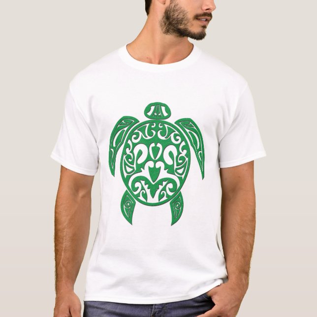 T-shirt Tortue de mer polynésienne verte (Devant)