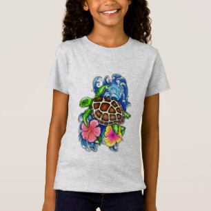T-Shirt Tortue de mer tropicale et Hibiscus