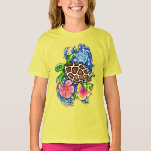T-shirt Tortue de mer tropicale et Hibiscus