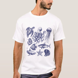 T-shirt Tortue de plage d'été Poisson Requin Octopus Coqui