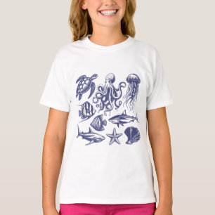 T-shirt Tortue de plage d'été Poisson Requin Octopus Coqui