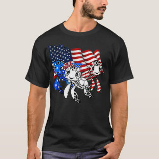 T-shirt Tortue Drapeau Américain Trois Tortues Lover Cadea