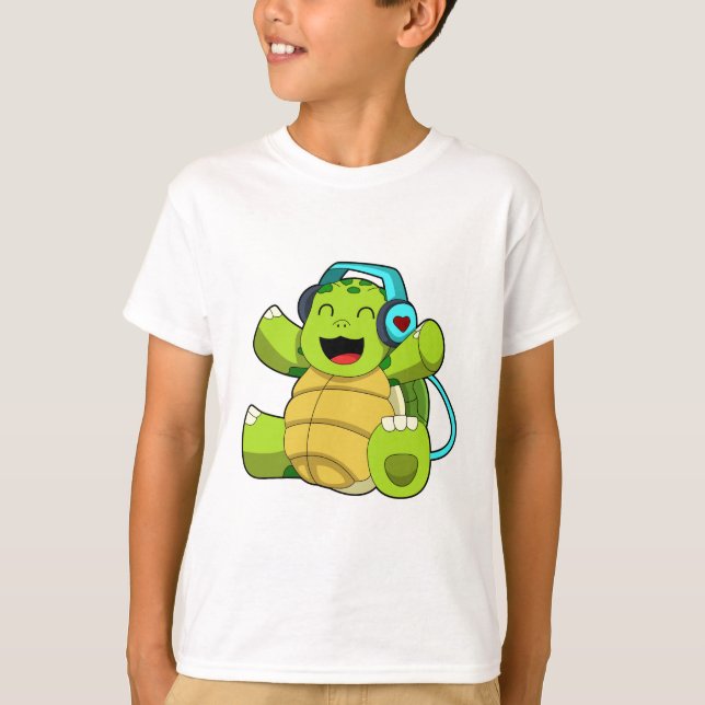 T-shirt Tortue en musique avec casque (Devant)