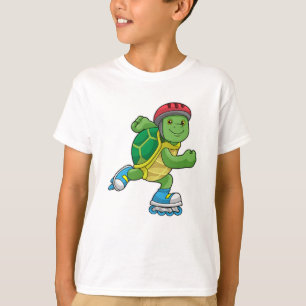 T-shirt Tortue en patinage avec patins en ligne et casque