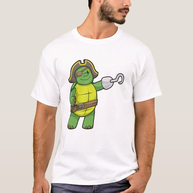 T-shirt Tortue en pirate avec patchs main et oeil (Devant)