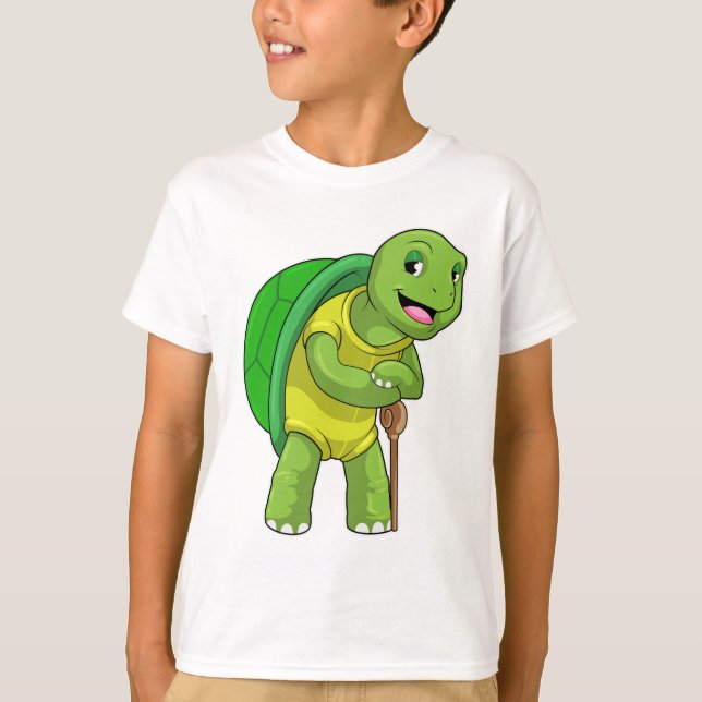 T-shirt Tortue en tant que pensionné avec bâton de marche (Devant)