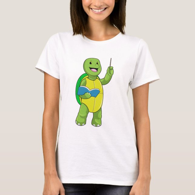 T-shirt Tortue en tant qu'enseignant avec livre et pointeu (Devant)