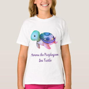 T-shirt Tortue mignonne pourpre et verte