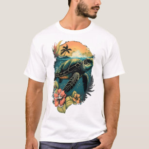 T-shirt Tortue Tortues de mer hawaïennes Fleur d'Hibiscus