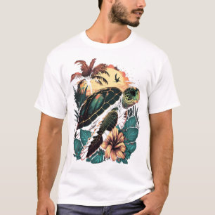 T-shirt Tortue Tortues de mer hawaïennes Fleur d'Hibiscus