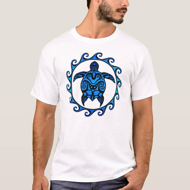 T-shirt Tortue tribale bleue Sun (Devant)