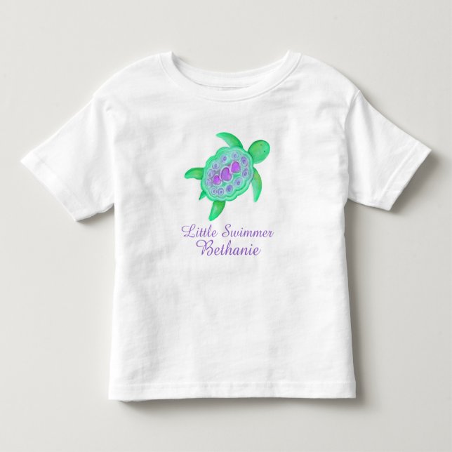 T-shirt tortue verte pourpre verte pour les petite (Devant)