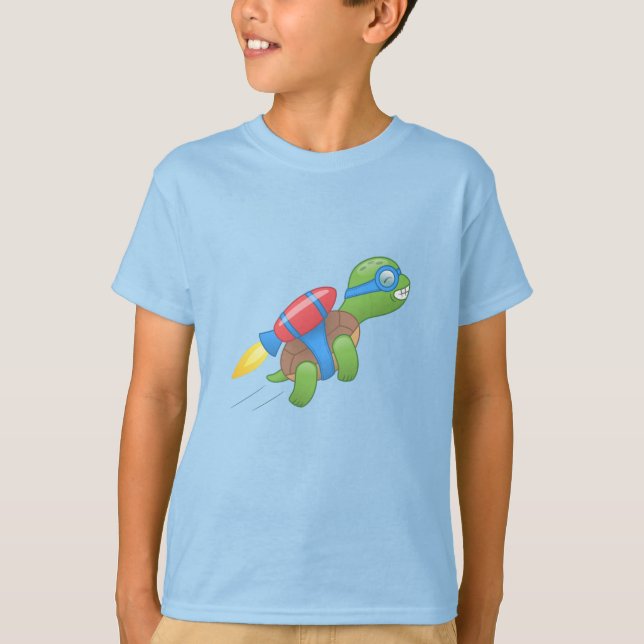 T-shirt Tortue volante avec un Jetpack rouge (Devant)