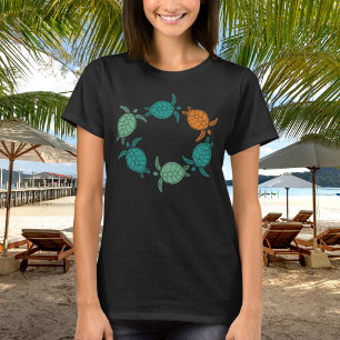 T-shirt Tortues de mer vert orange minimaliste nageant dan