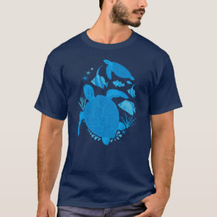 T-shirt Tortues Nager Sous L'Eau Avec Poissons