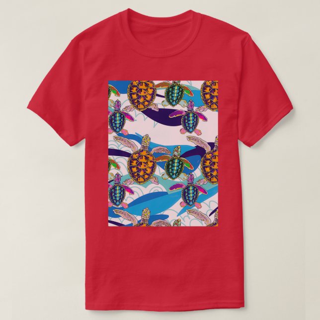 T-shirt Tortues sur les vagues Abstraites Motif 1 (Design devant)