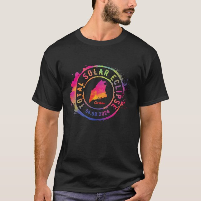 T-shirt Total de l'éclipse solaire 2024 USA Caribou du Mai (Devant)
