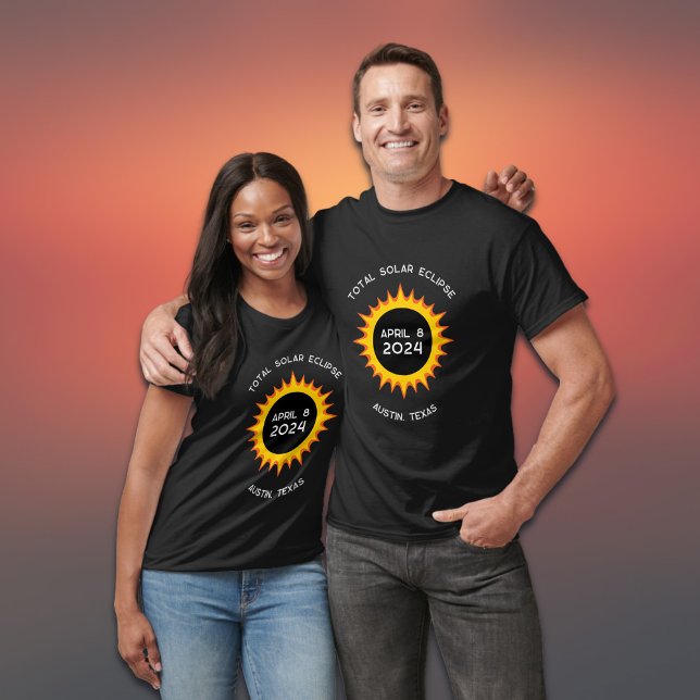 T-shirt Total Solar Eclipse Austin Texas 8 avril 2024 (Replace Austin, Texas with another location if required. All text editable)