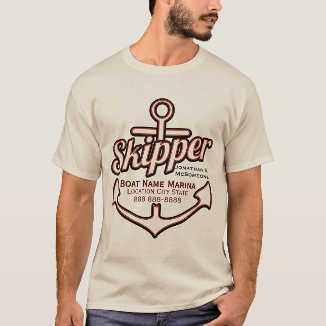 T-shirt Totalement Personnalisé Skipper Ancre Nautique Tee (Devant)