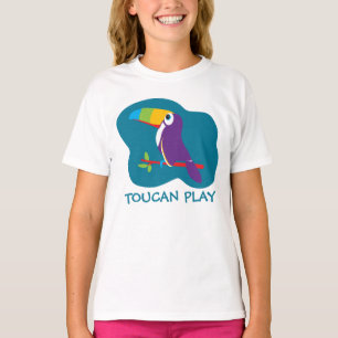 T-shirt Toucan jouer oiseau graphique filles turquoises to
