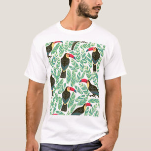 T-shirt Toucans, feuilles tropicaux, motif décoratif.