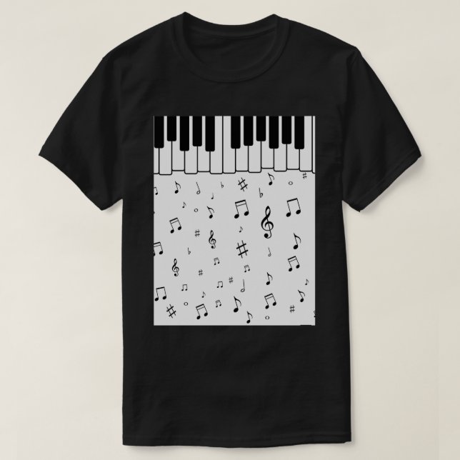 T-shirt Touches de piano avec notes de musique (Design devant)