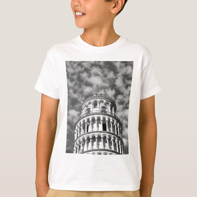 T-shirt Tour blanche noire de Pise Italie (Devant)
