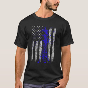T-shirt Tour de transmission bleue drapeau américain Linem