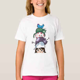 T-shirt Tour de vie mignonne pour chat empilé d'art