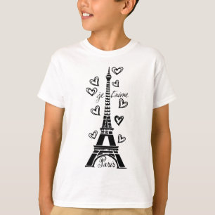 T-SHIRT TOUR EIFFEL DE PARIS JE T'AIME ET COPIE DE COEURS
