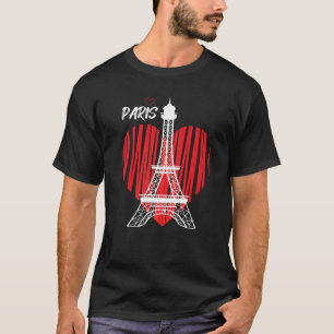 T-shirt Tour Eiffel Heart Love Paris France Souvenir Fren