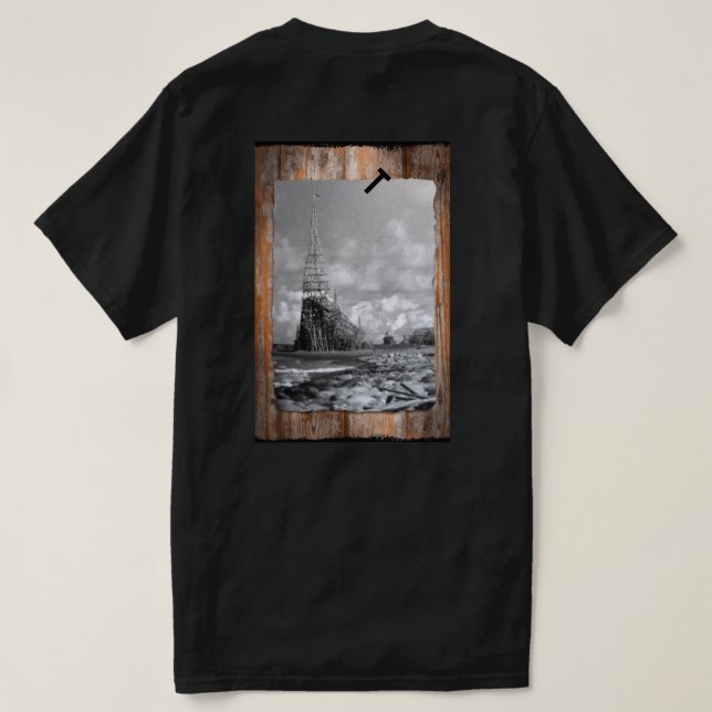 T-shirt Tour en bambou de plage avec eau, galets et bois (Design dos)