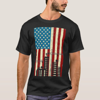 T-shirt Tour Grues Opérateur Patriotique Lifting Hook Amer