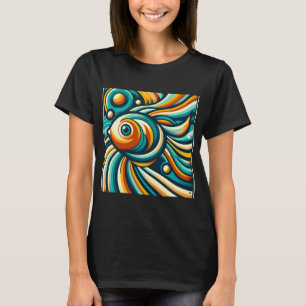 T-shirt Tourbillon de poissons abstraits rétro en bleu sar