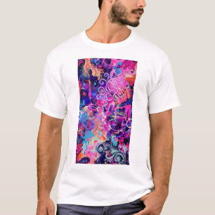 T-shirt Tourbillons de néon Art abstrait Rose et Psy