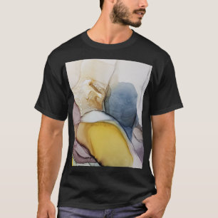 T-shirt Tourbillons d'encre d'alcool, teinte jaune, abstra