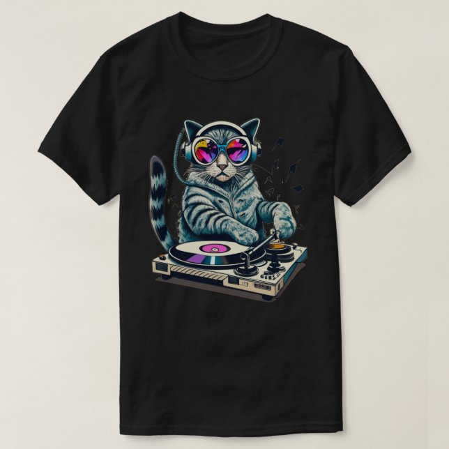 T-shirt Tourne-disque de mixage DJ Cat (Design devant)