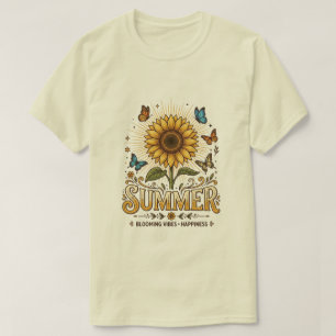 T-shirt Tournesol d'été vibrant en fleurs avec papillons