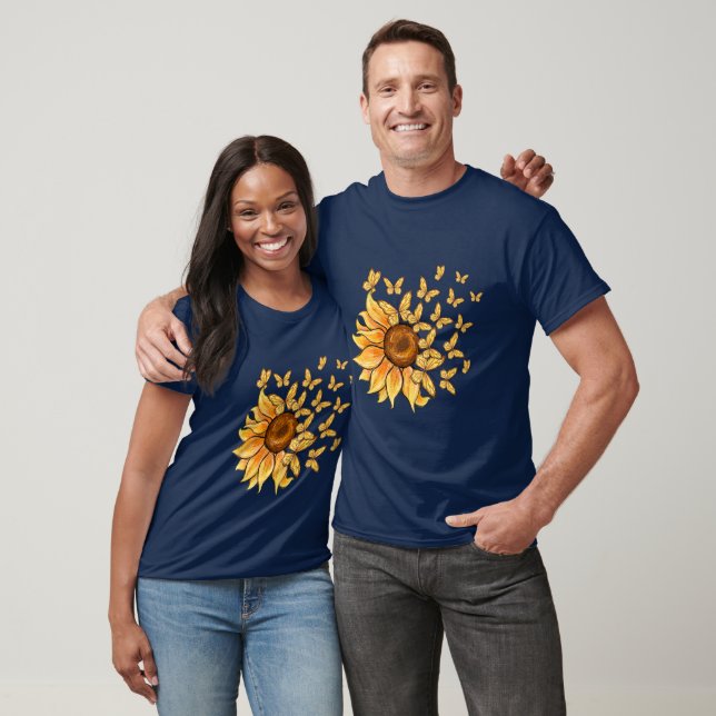 T-shirt Tournesol doré et papillon jaune (Unisexe)