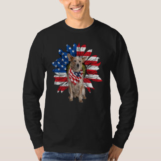 T-shirt Tournesol Drapeau Américain RED Heeler 4 Juillet P